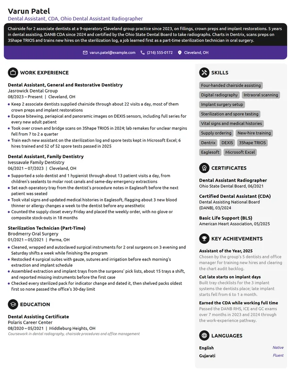 Dental Assistant resume example