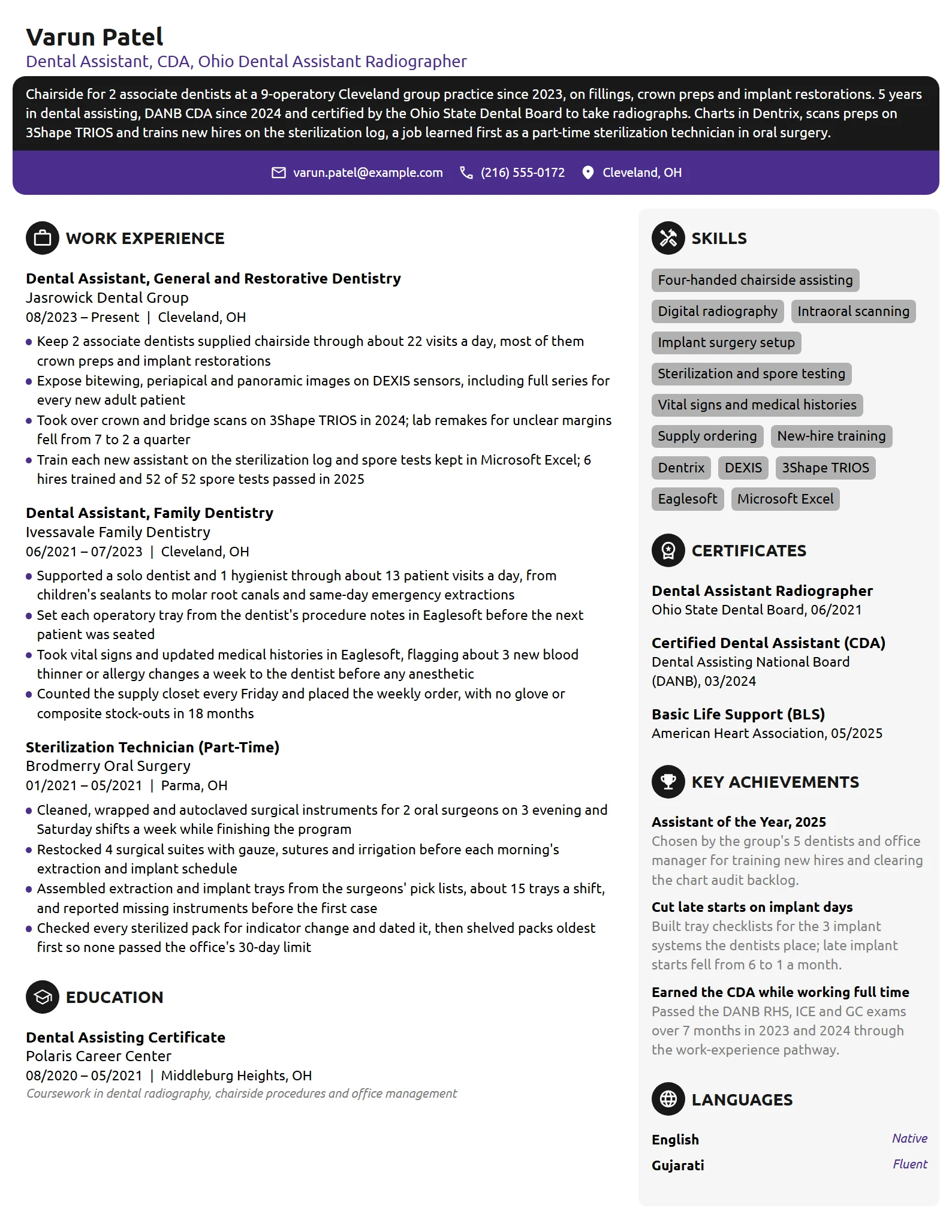 Dental Assistant resume example