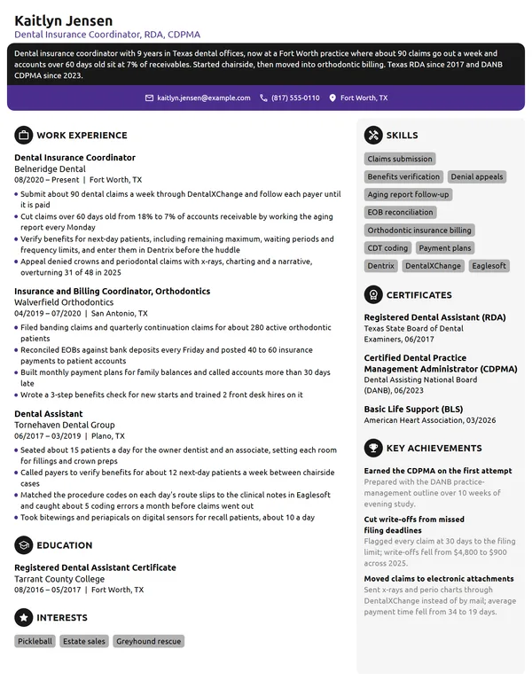 Dental Insurance Coordinator resume example