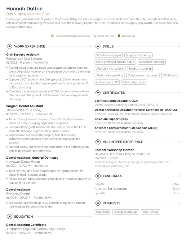 Oral Surgery Assistant resume example