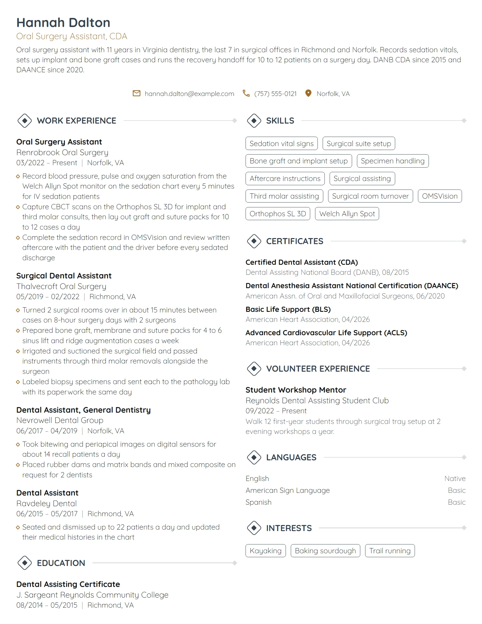 Oral Surgery Assistant resume example