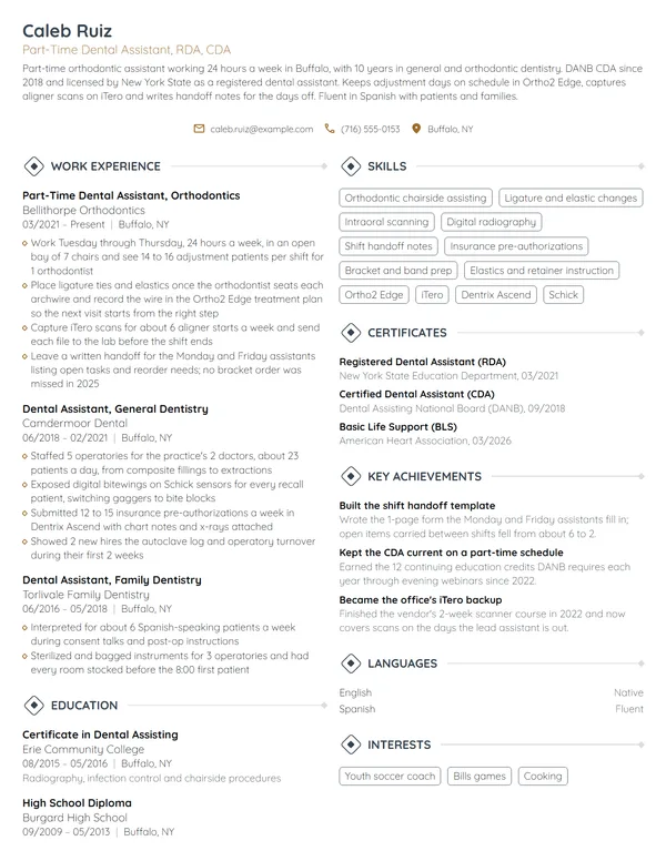 Part-Time Dental Assistant resume example