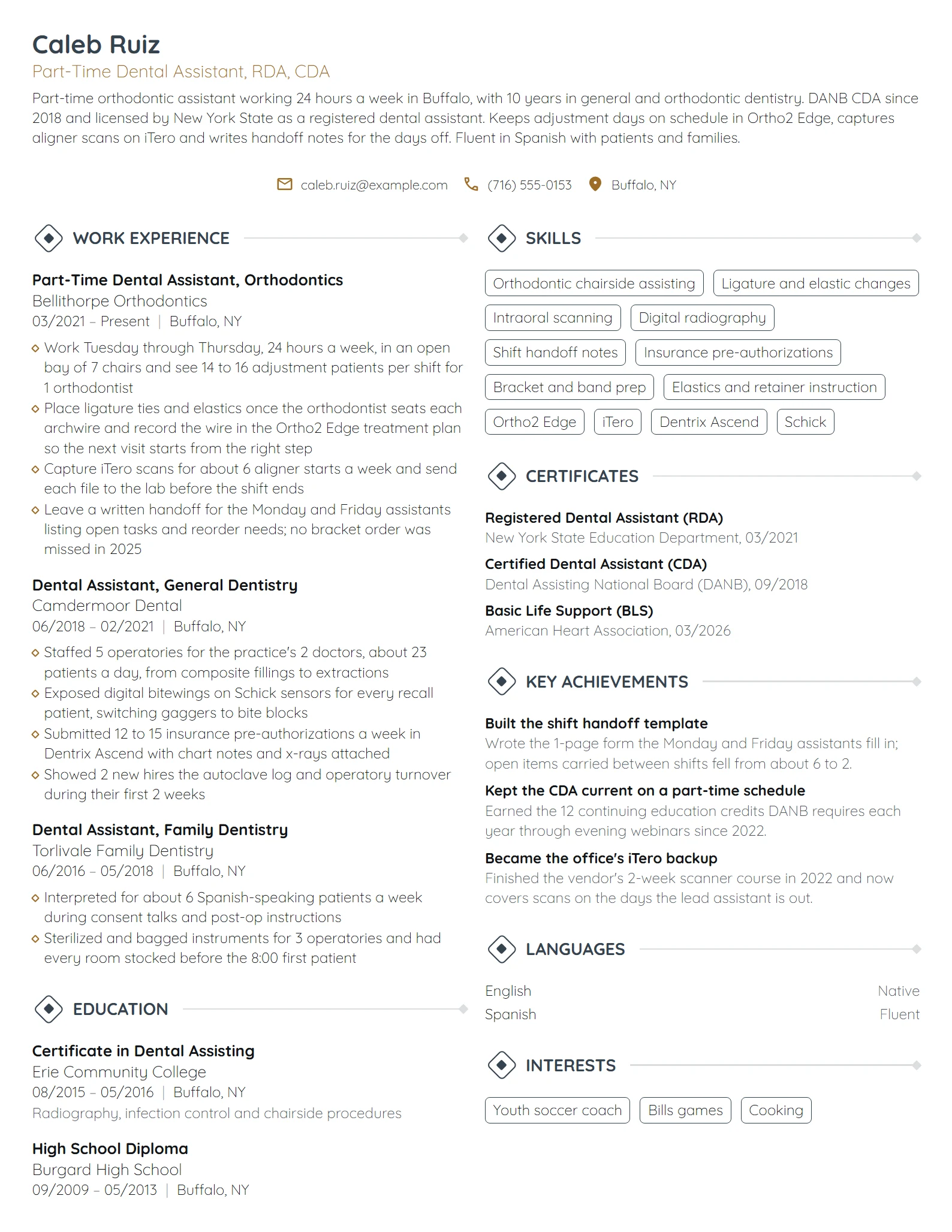 Part-Time Dental Assistant resume example