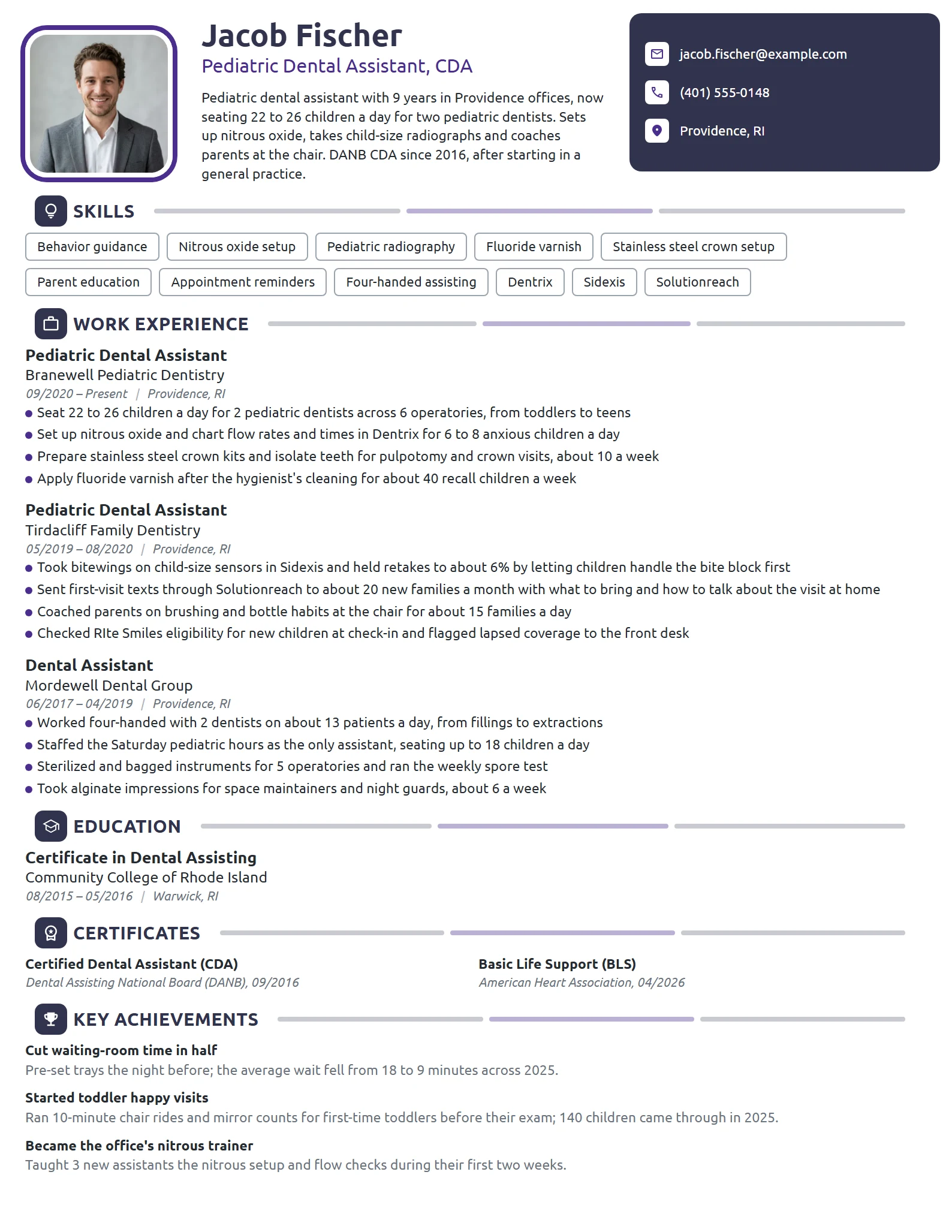 Pediatric Dental Assistant resume example