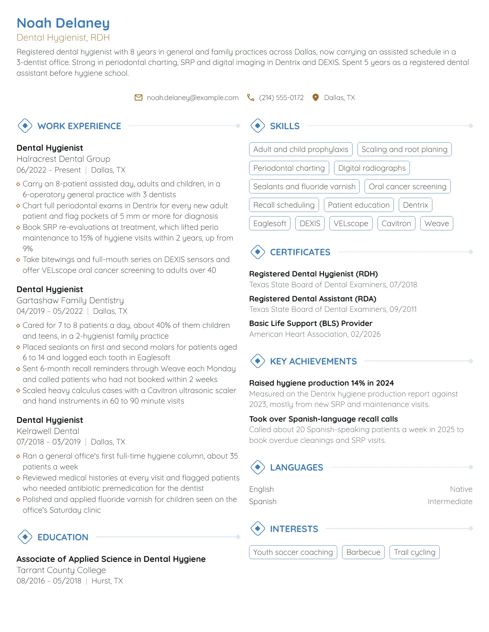 Dental Hygienist resume example