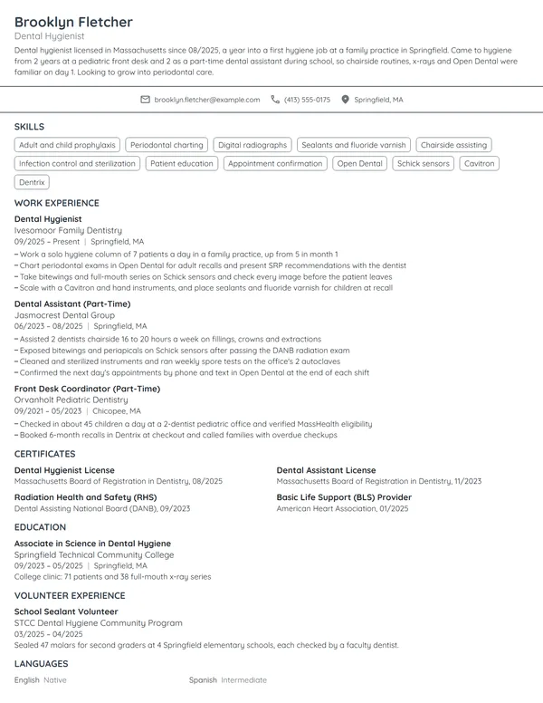 New Grad Dental Hygienist resume example