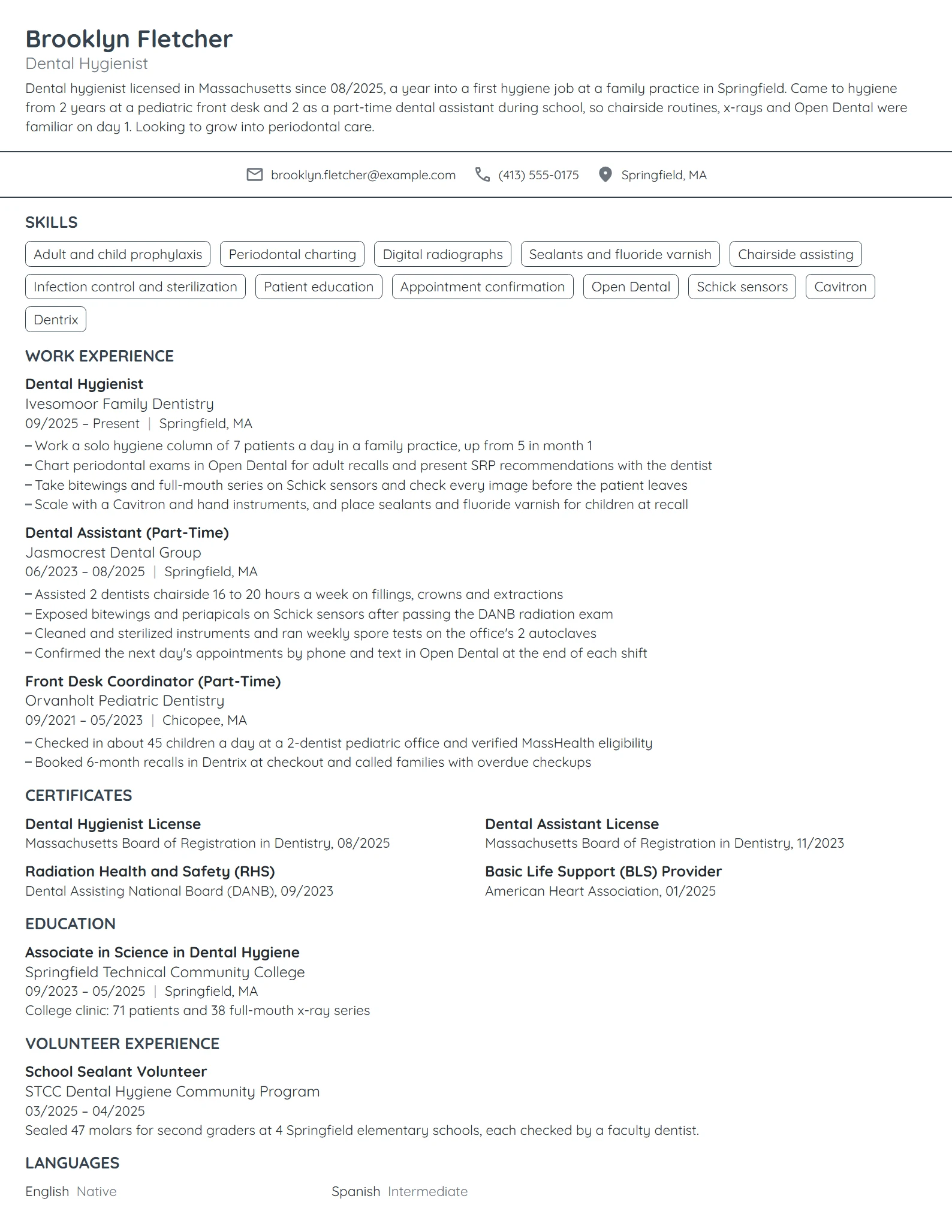 New Grad Dental Hygienist resume example