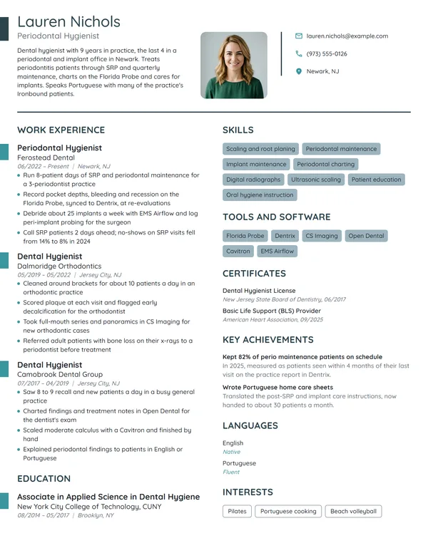 Periodontal Hygienist resume example