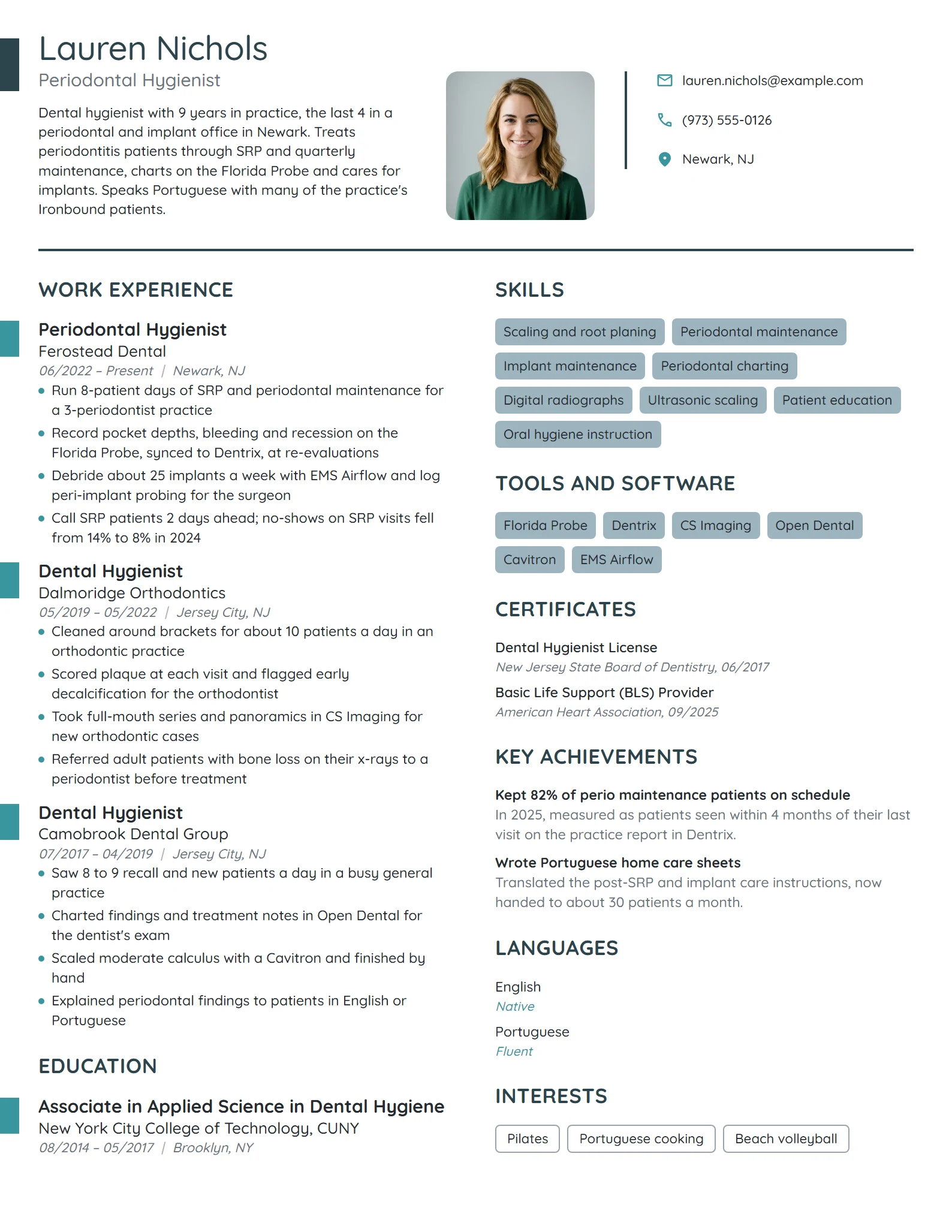 Periodontal Hygienist resume example