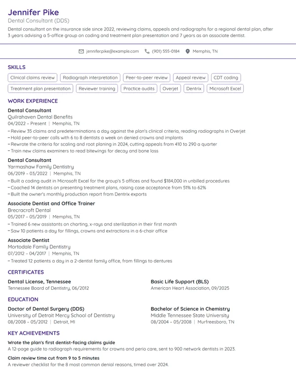 Dental Consultant resume example