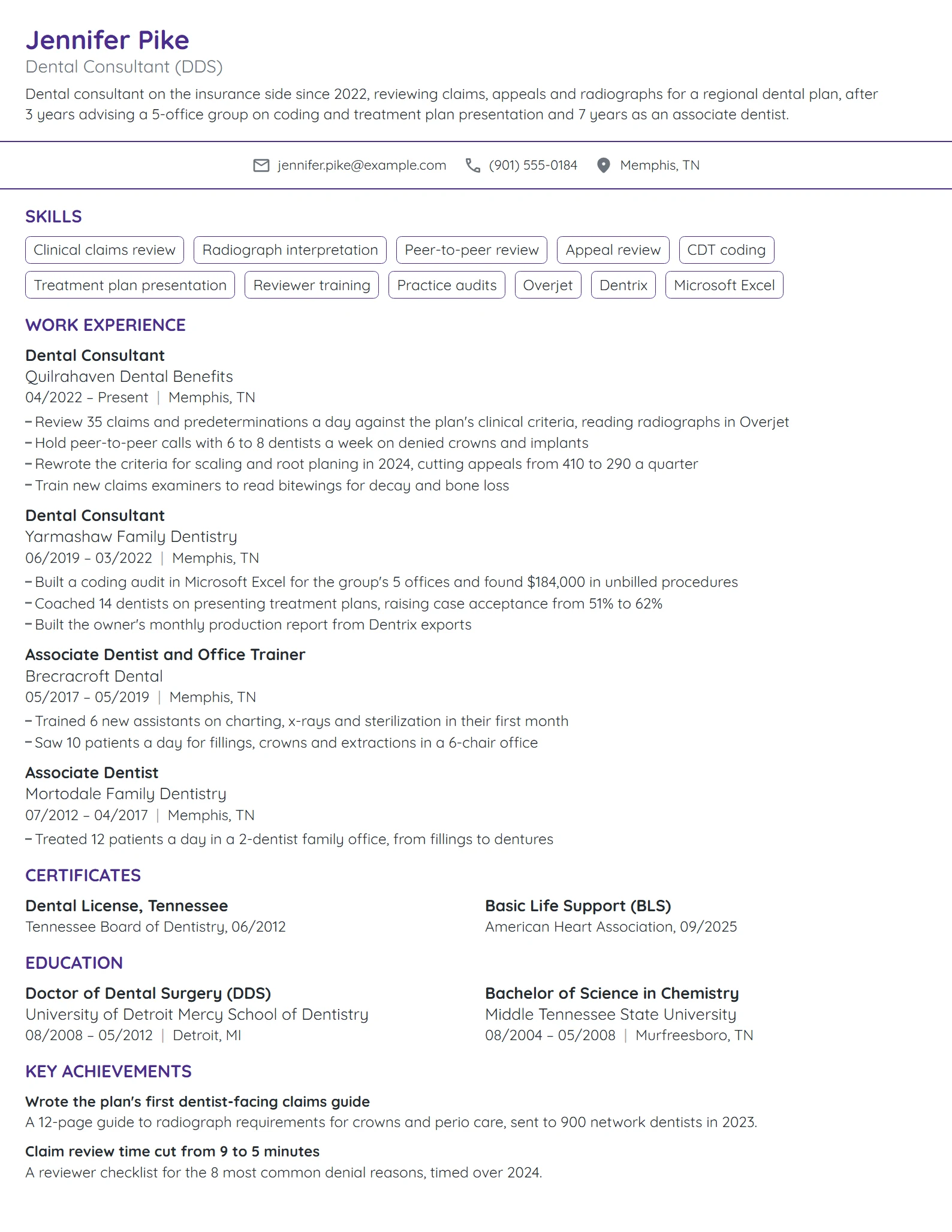 Dental Consultant resume example