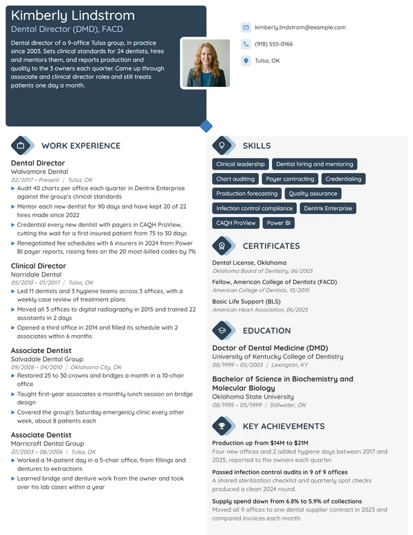 Dental Director resume example