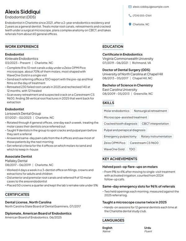 Endodontist resume example