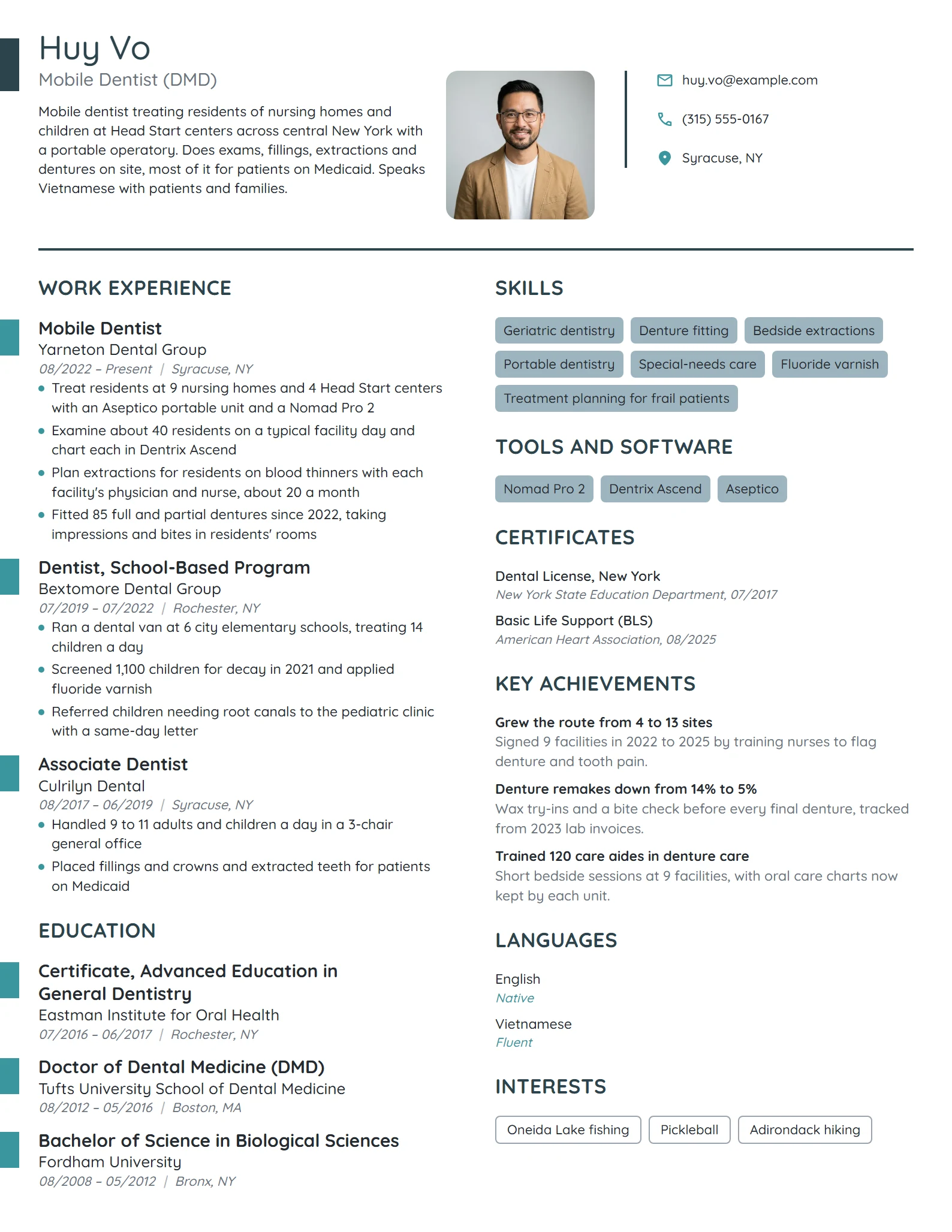 Mobile Dentist resume example