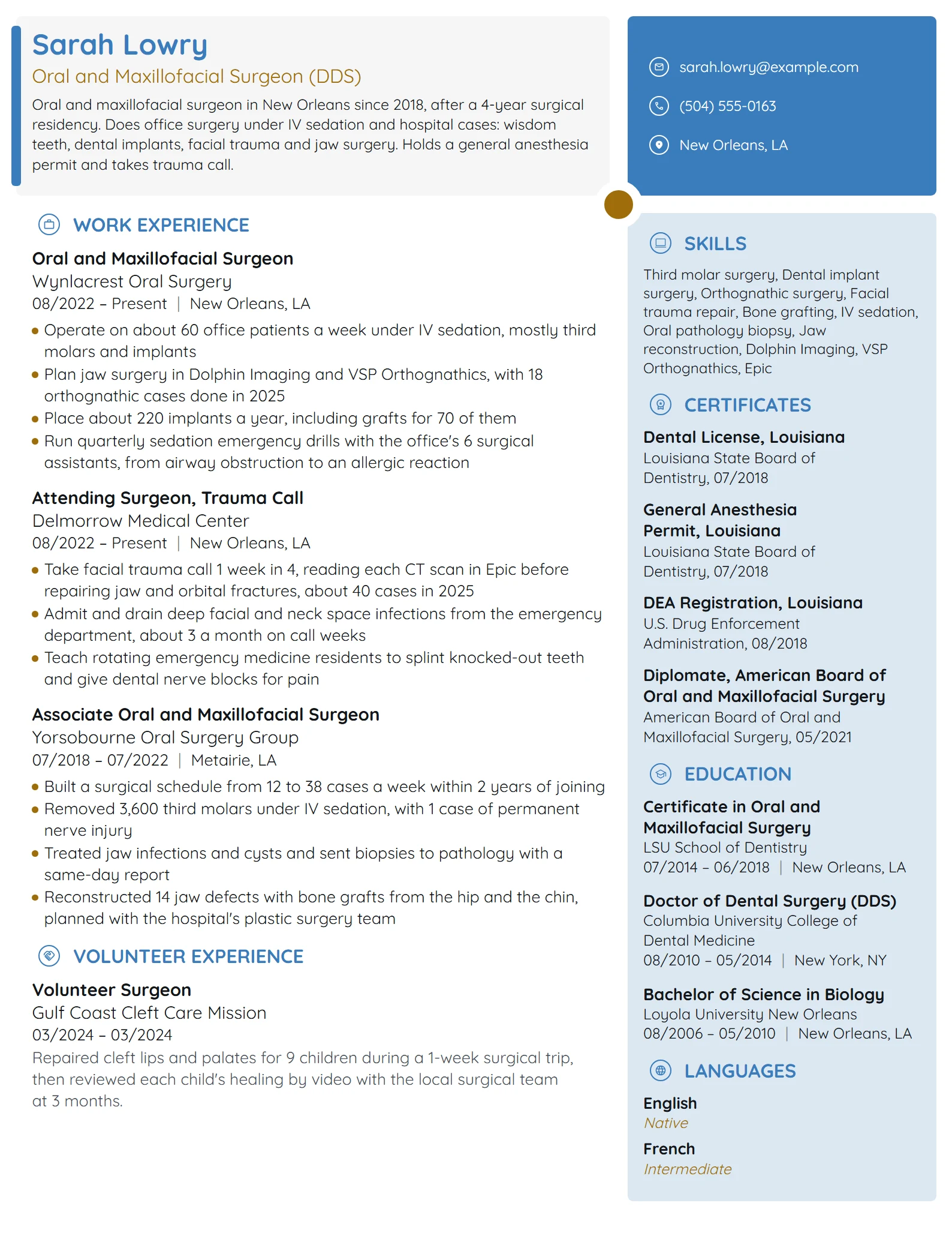 Oral and Maxillofacial Surgeon resume example