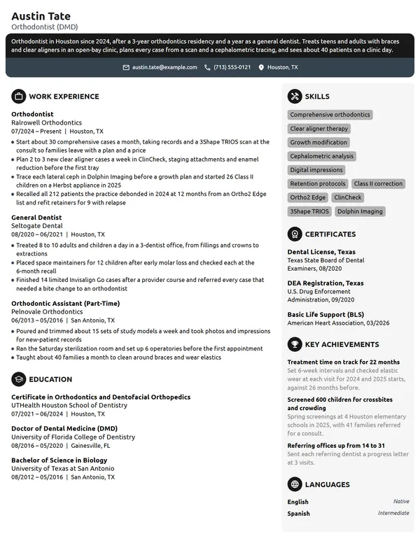 Orthodontist resume example
