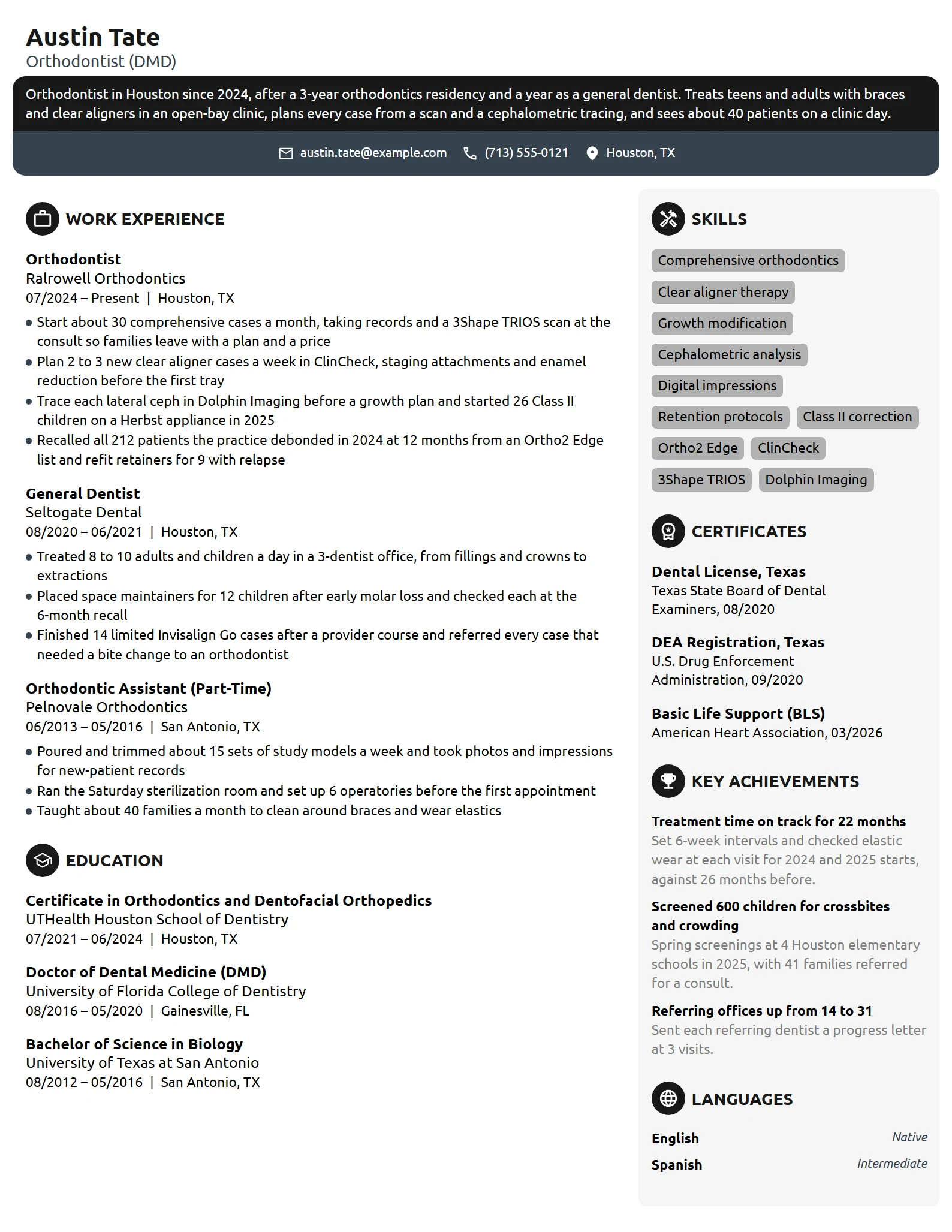 Orthodontist resume example