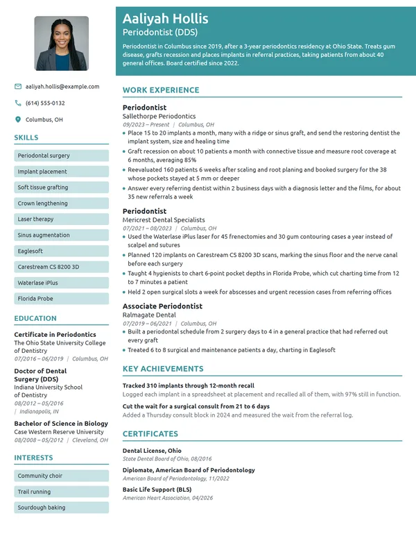 Periodontist resume example