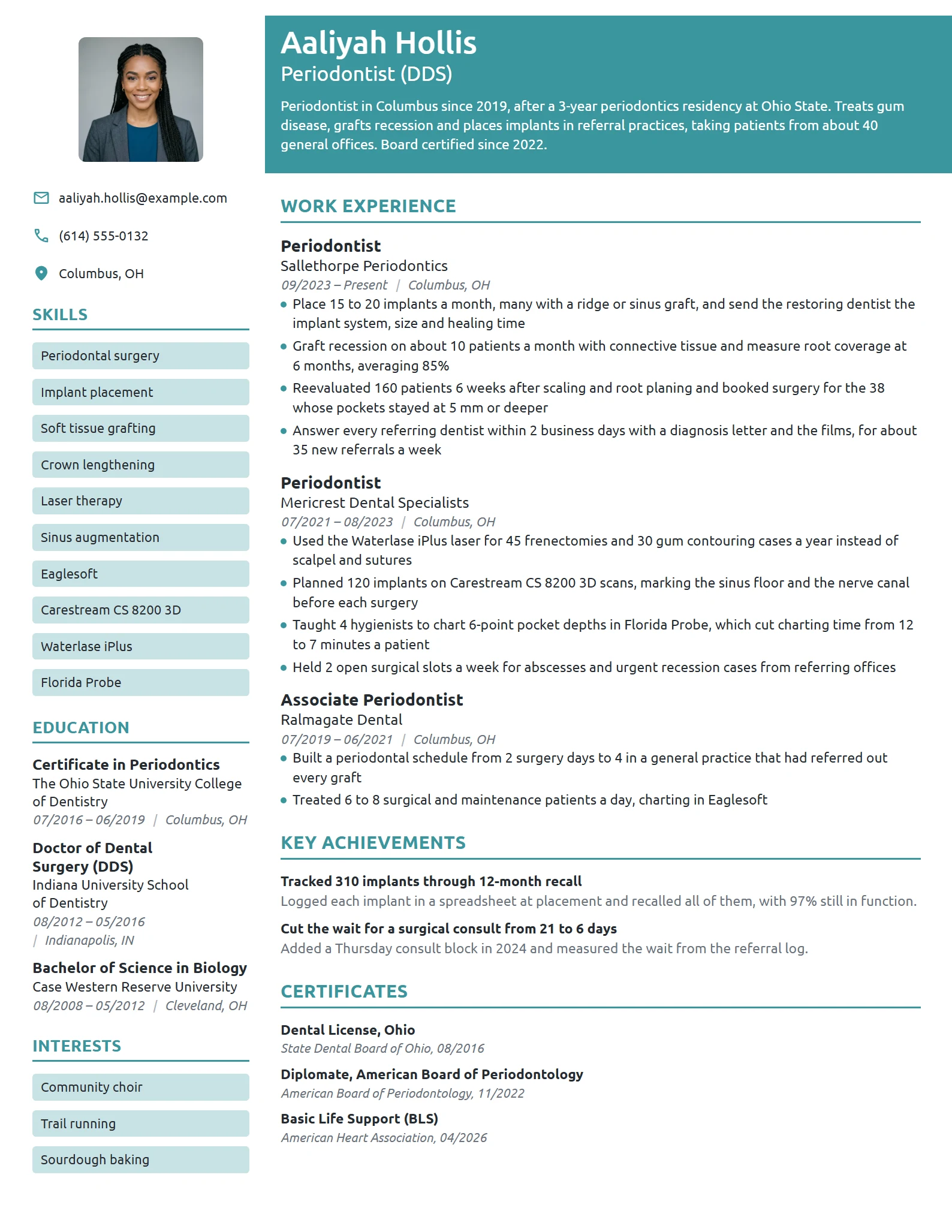 Periodontist resume example