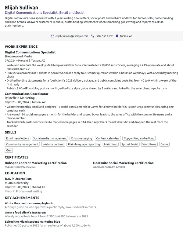 Digital Communications Specialist resume example