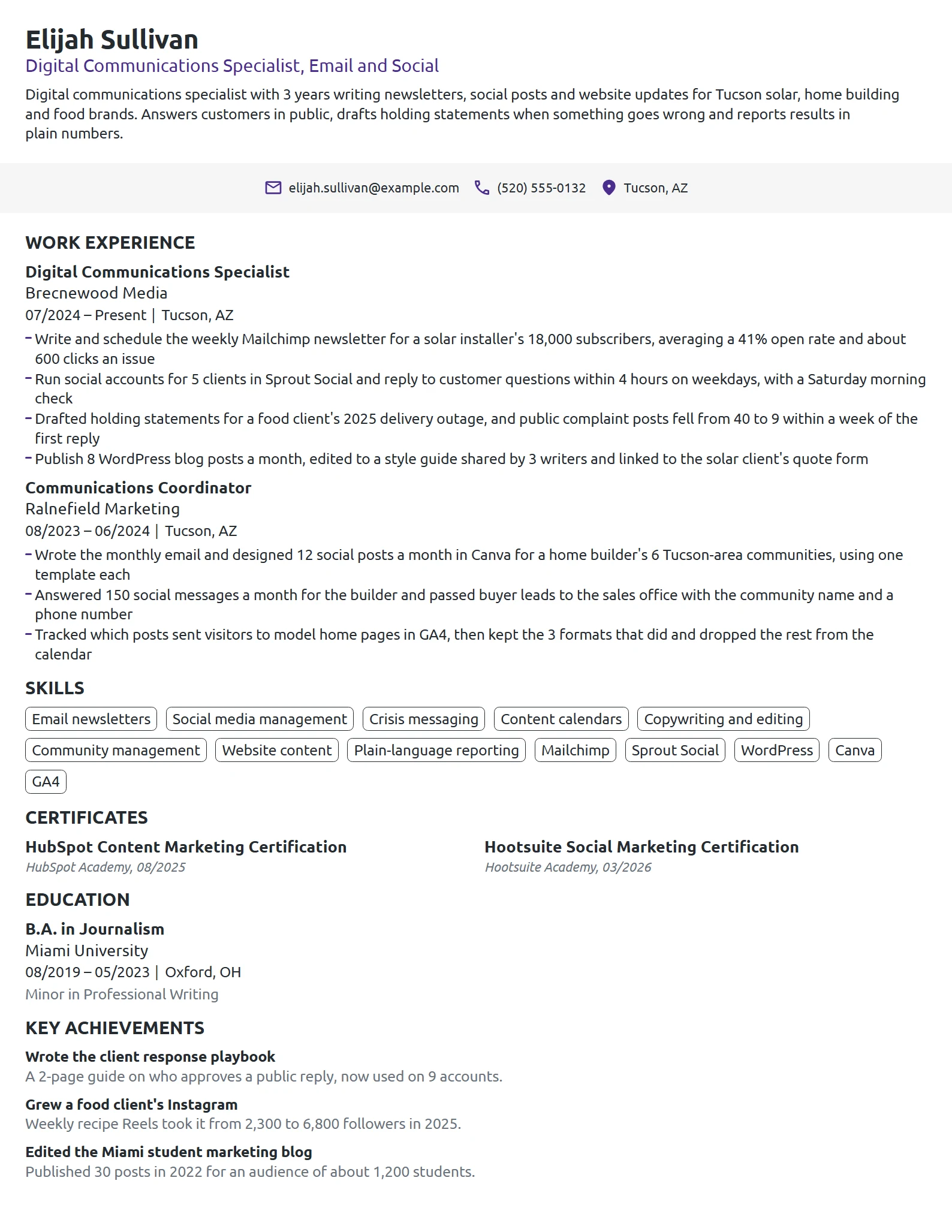 Digital Communications Specialist resume example