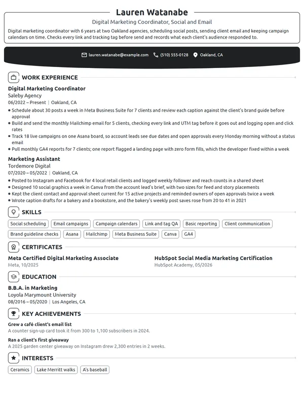 Digital Marketing Coordinator resume example