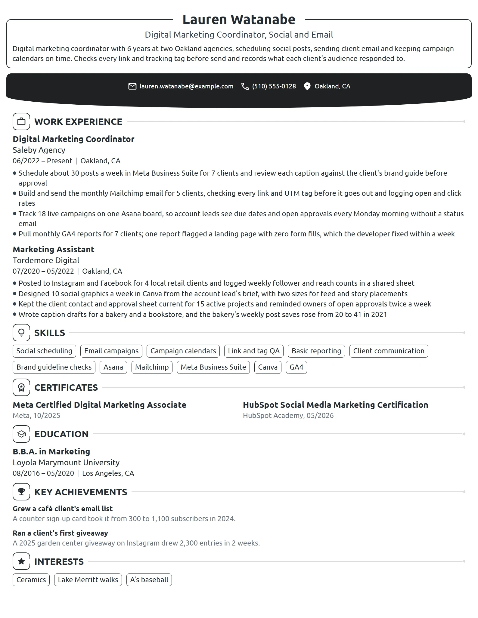 Digital Marketing Coordinator resume example