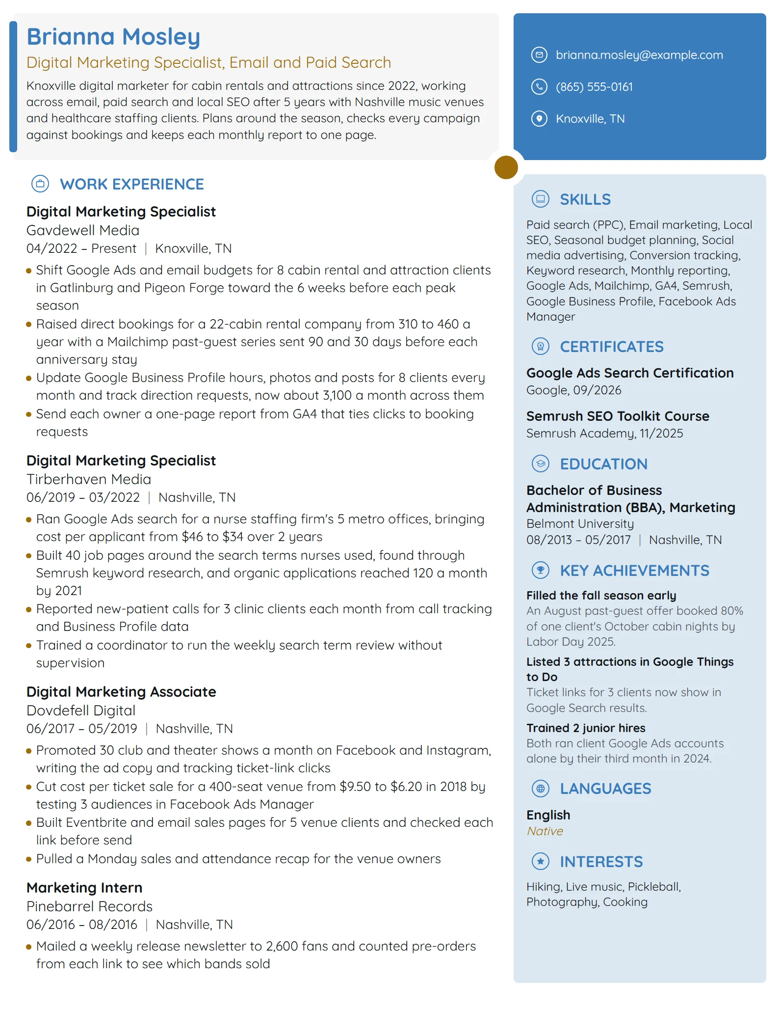 Digital Marketing Specialist resume example