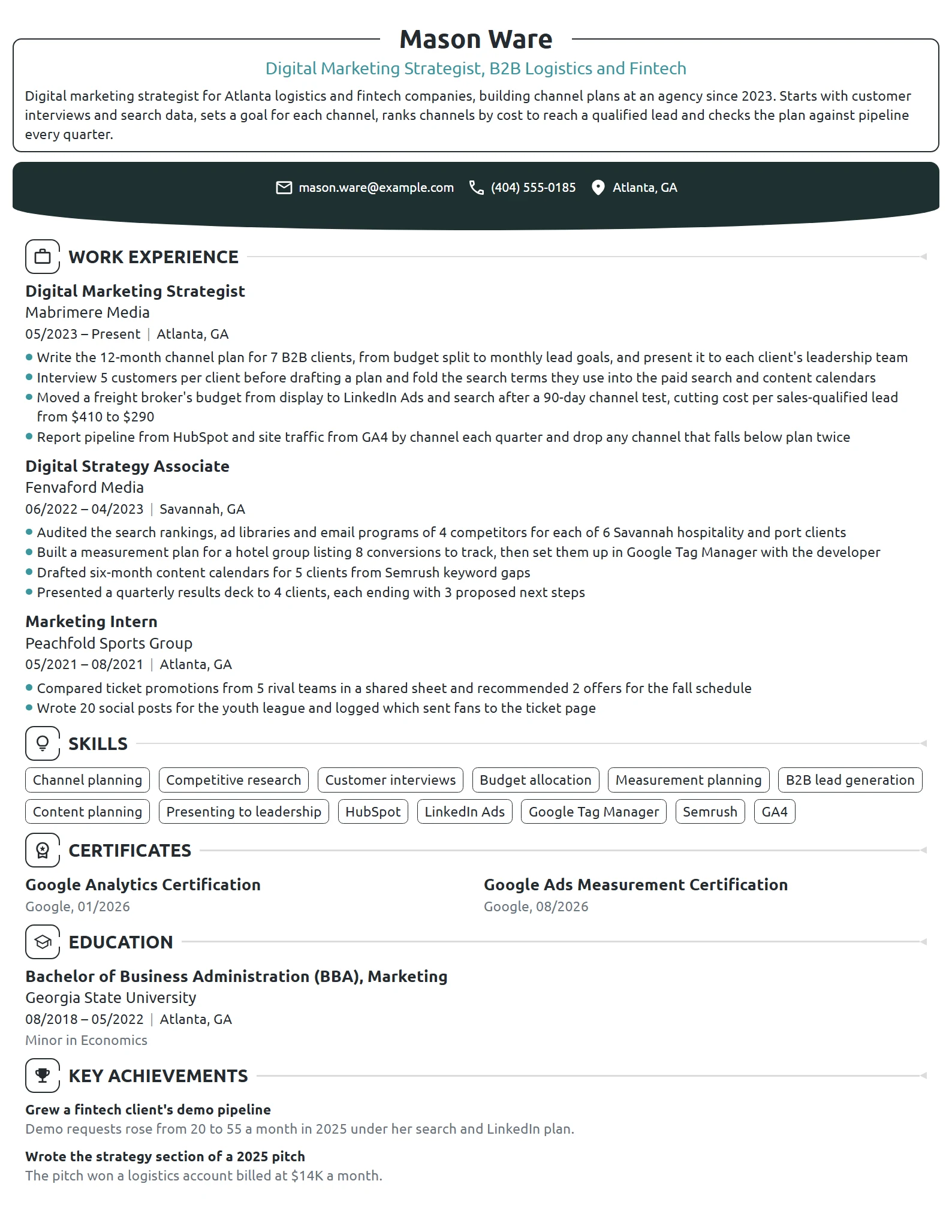 Digital Marketing Strategist resume example