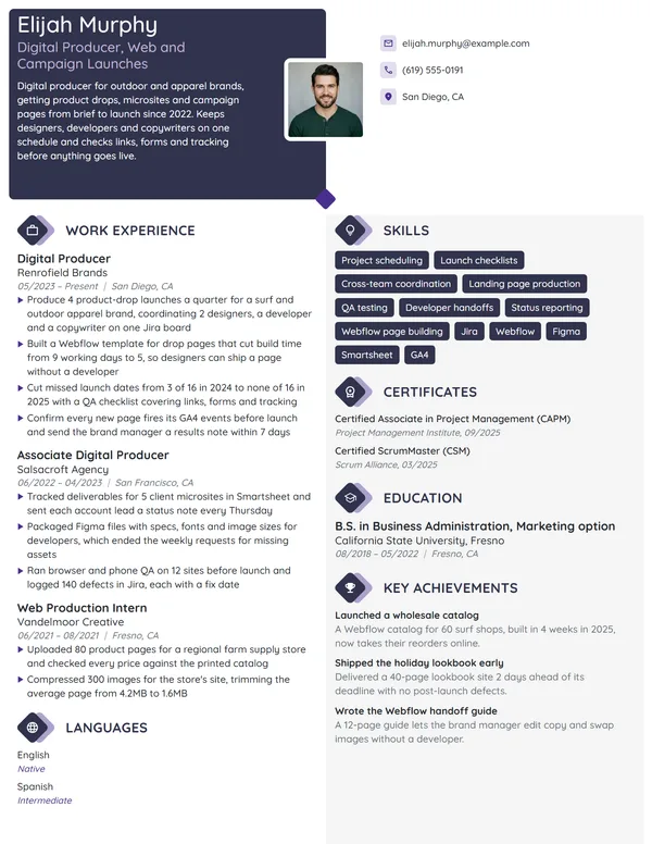 Digital Producer resume example