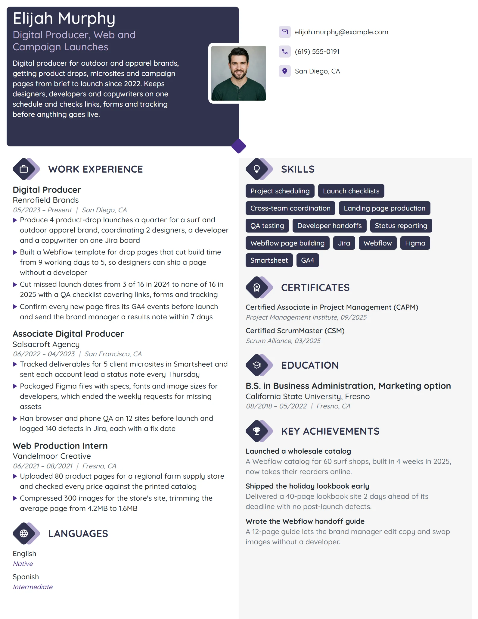Digital Producer resume example