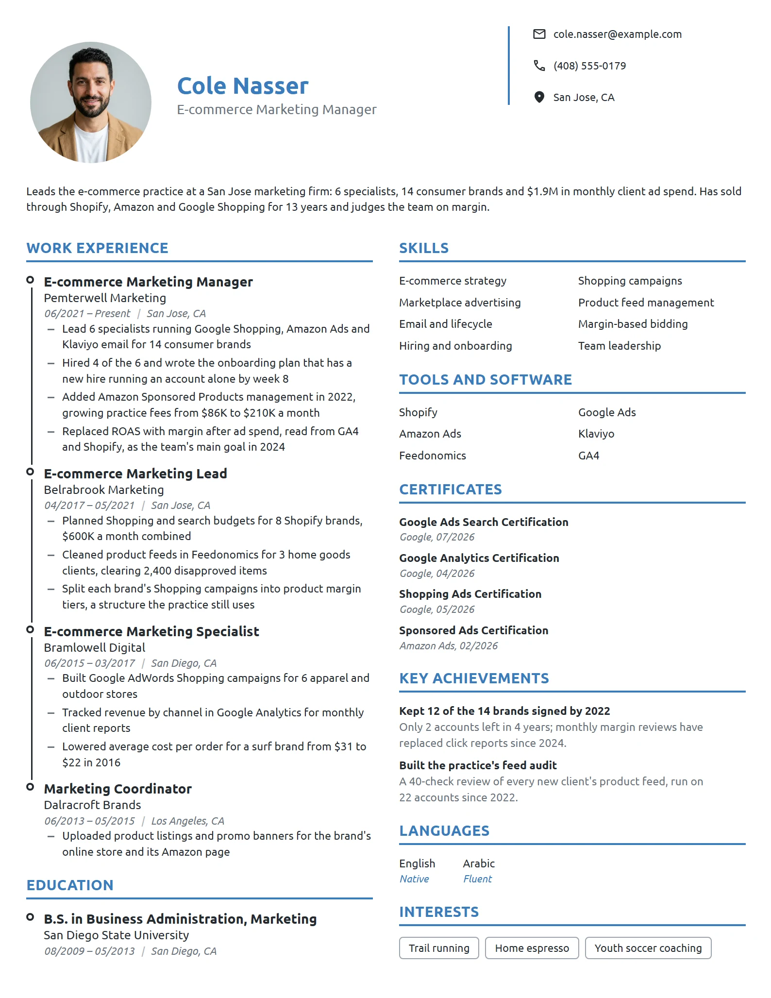 E-commerce Marketing Manager resume example