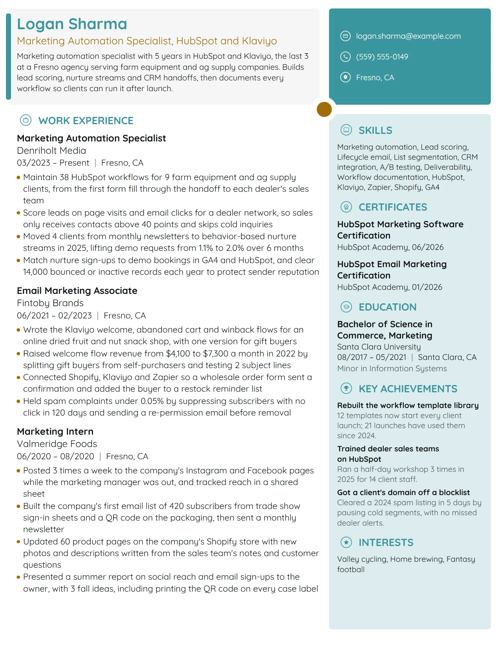 Marketing Automation Specialist resume example