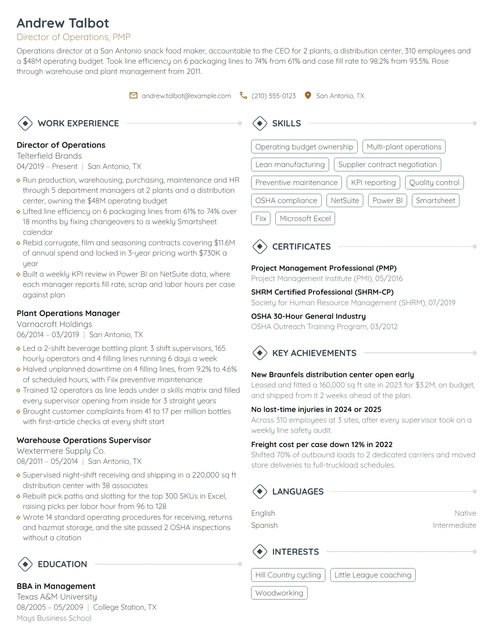 Director of Operations resume example