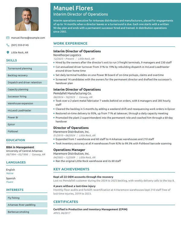 Interim Director of Operations resume example