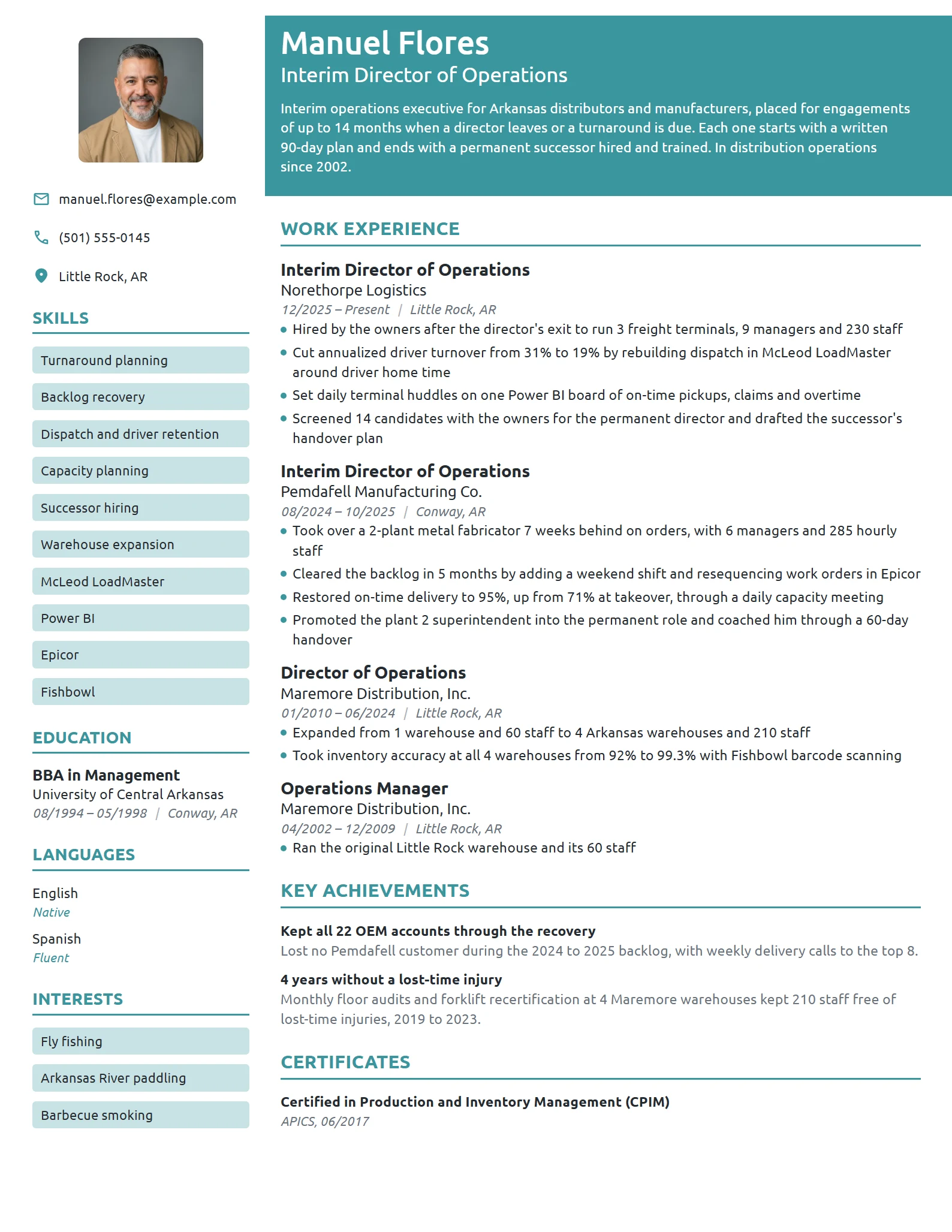 Interim Director of Operations resume example