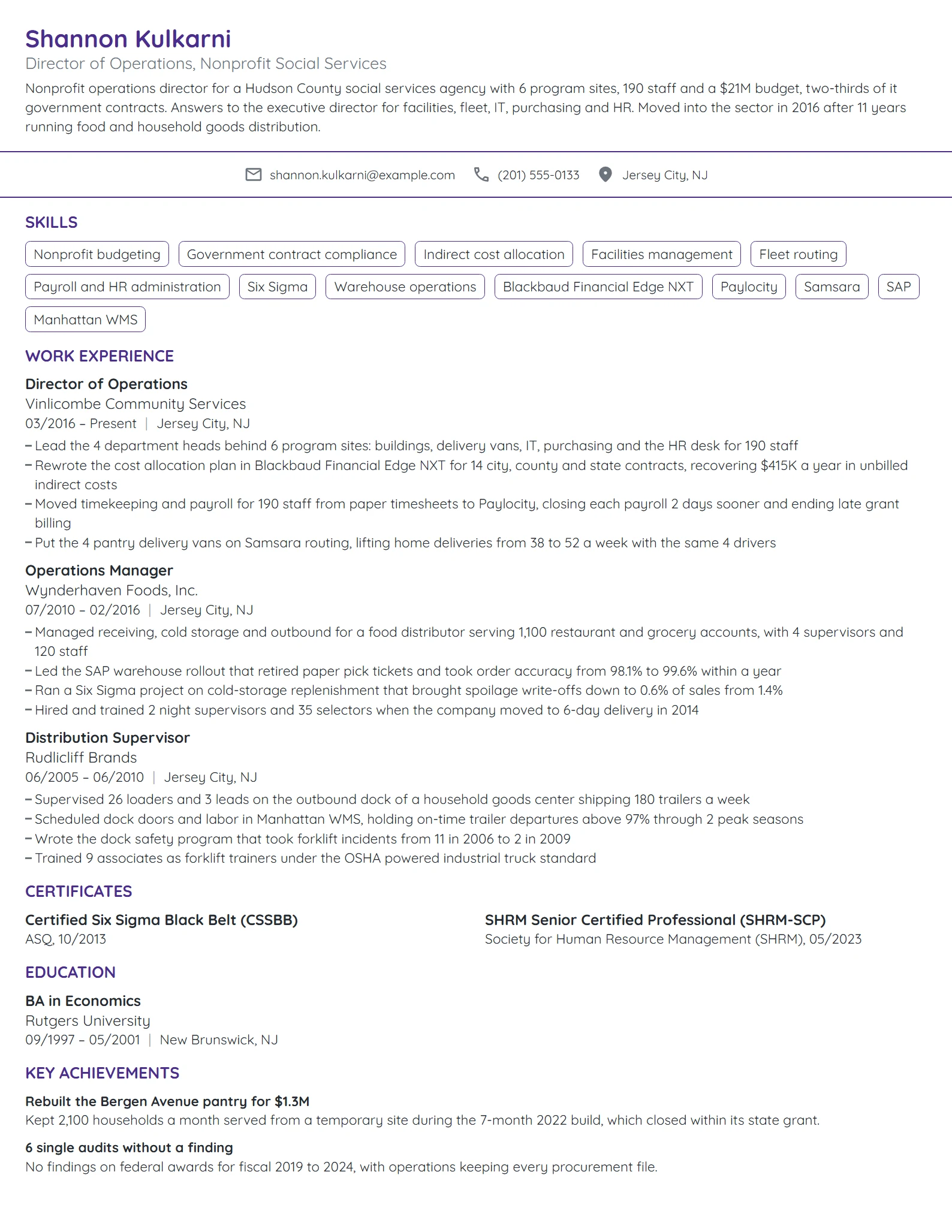 Nonprofit Director of Operations resume example