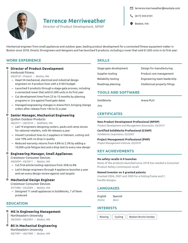 Director of Product Development resume example