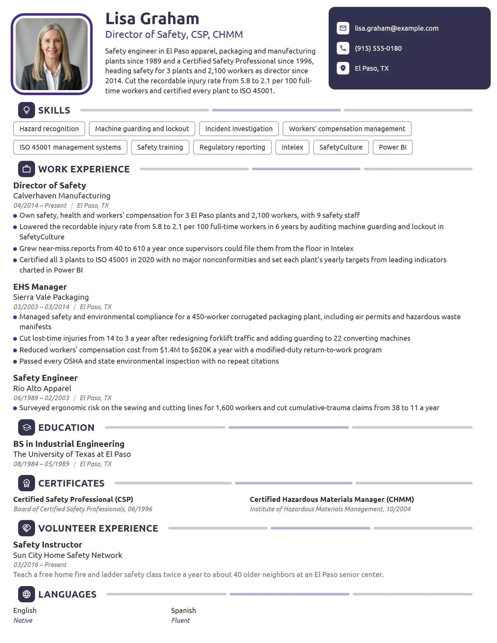 Director of Safety resume example