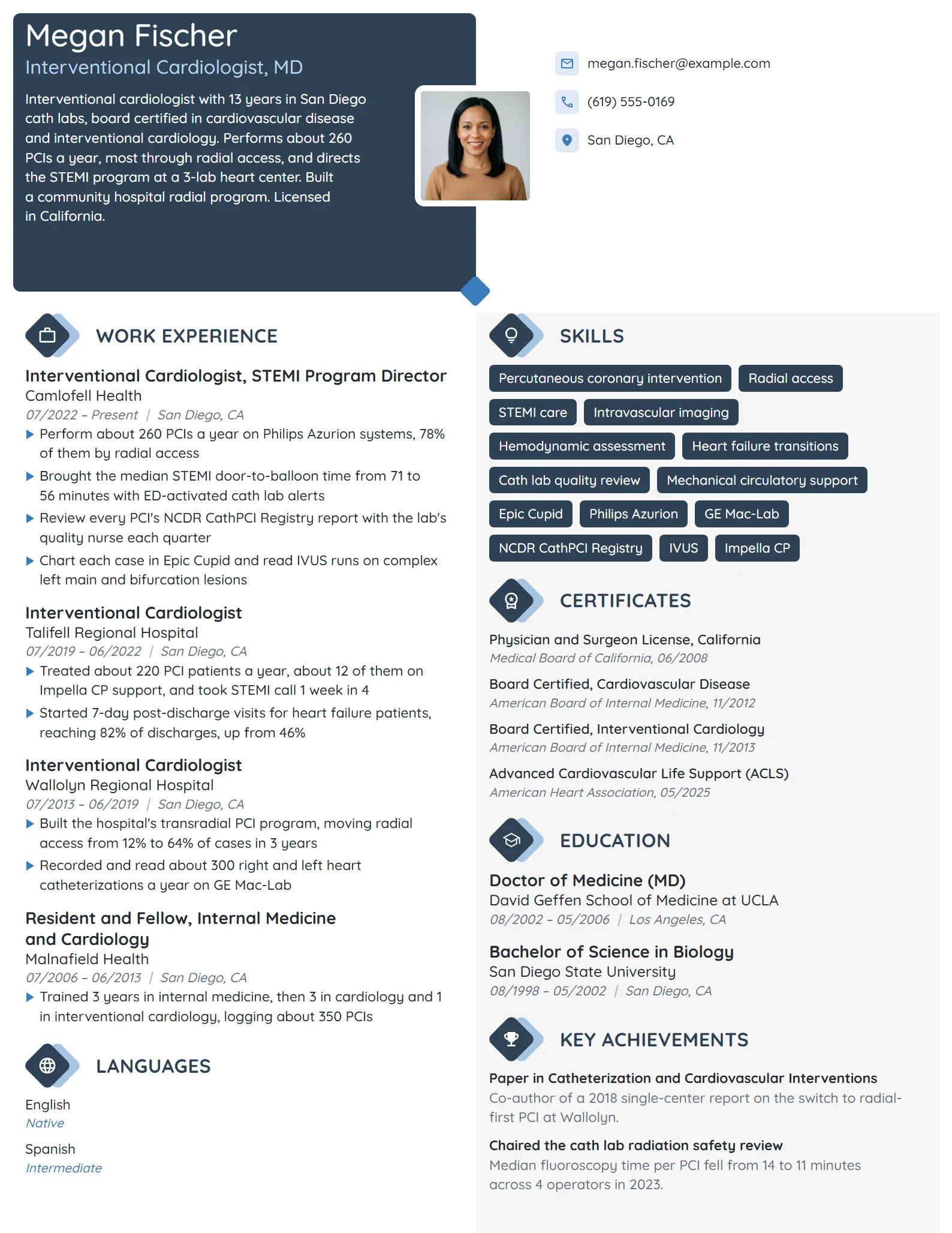 Cardiologist resume example