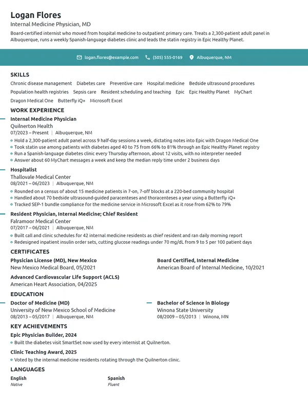 Doctor resume example