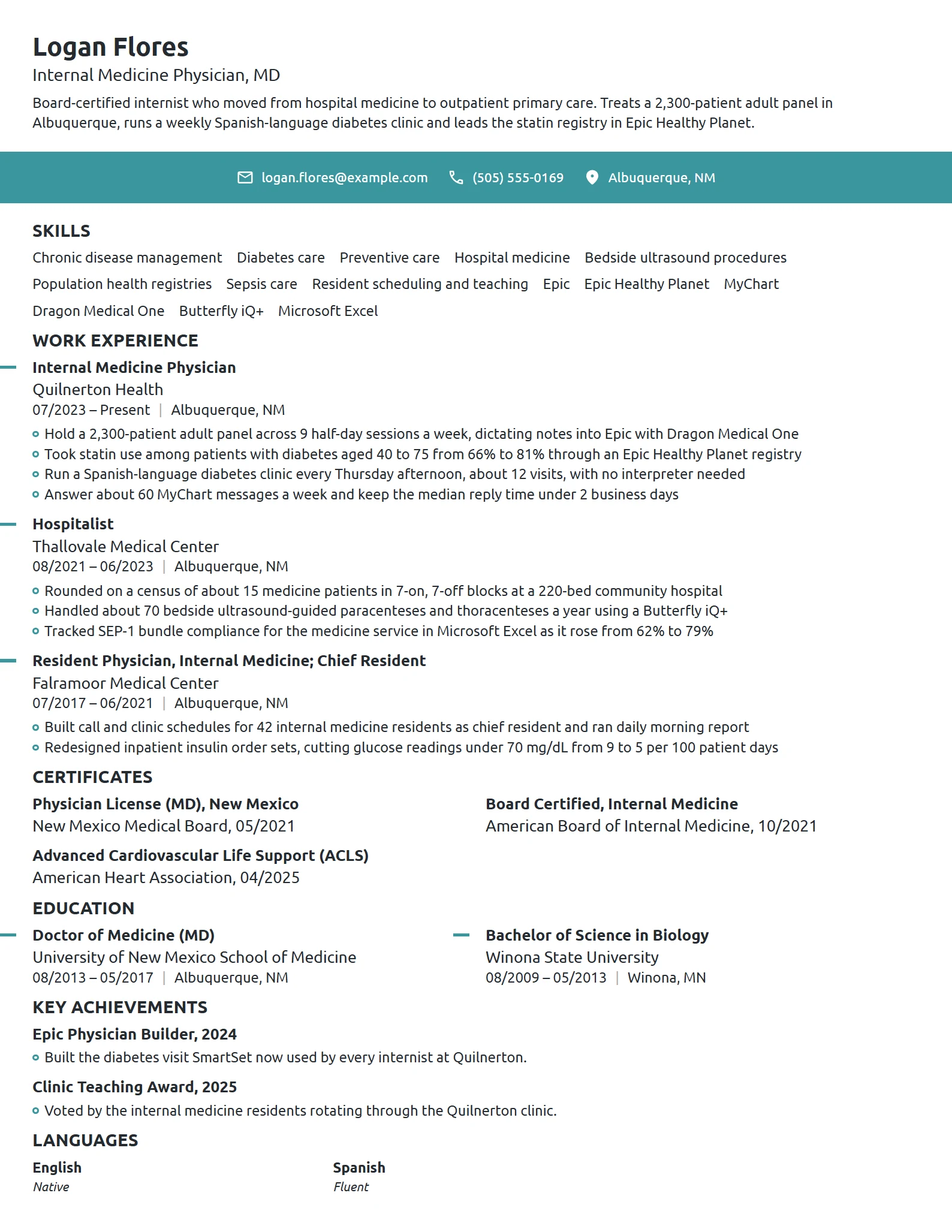 Doctor resume example