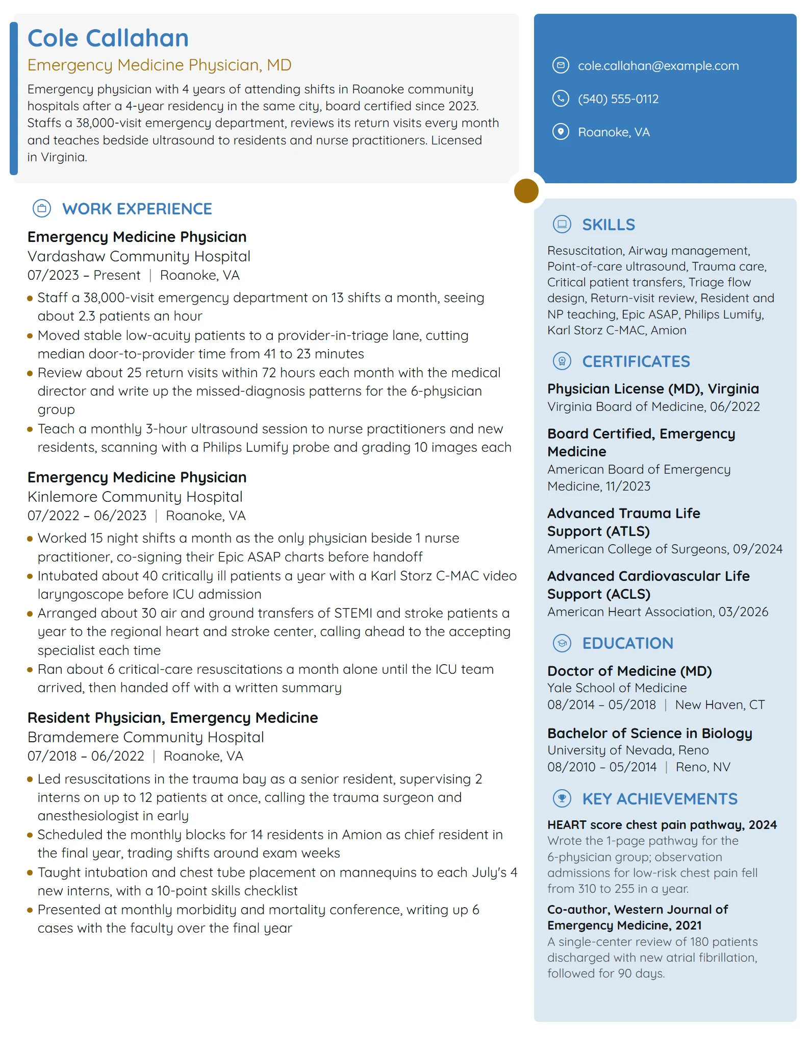 Emergency Medicine Physician resume example