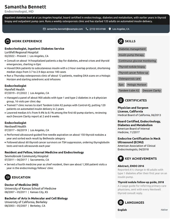 Endocrinologist resume example