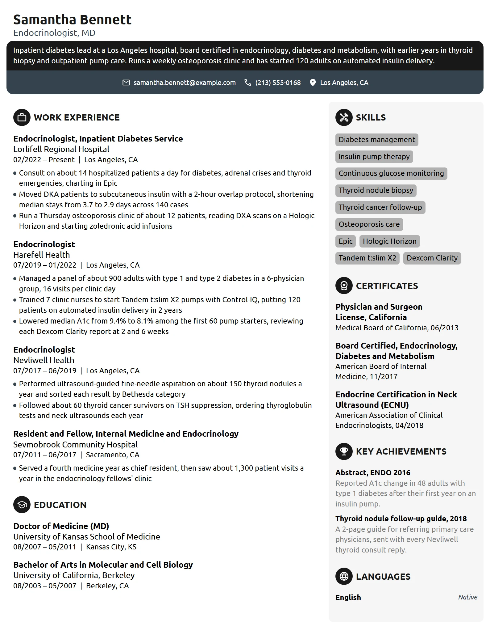 Endocrinologist resume example