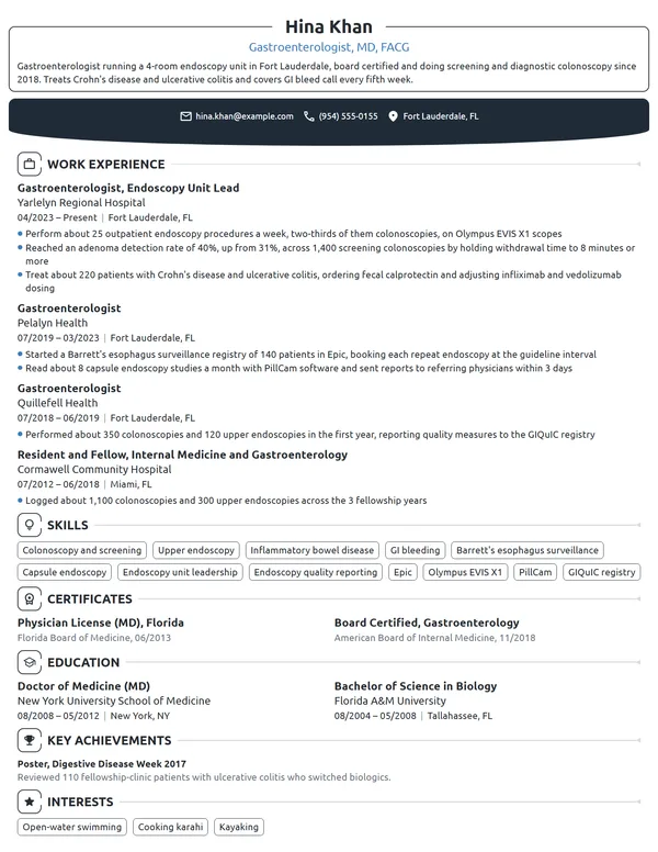 Gastroenterologist resume example