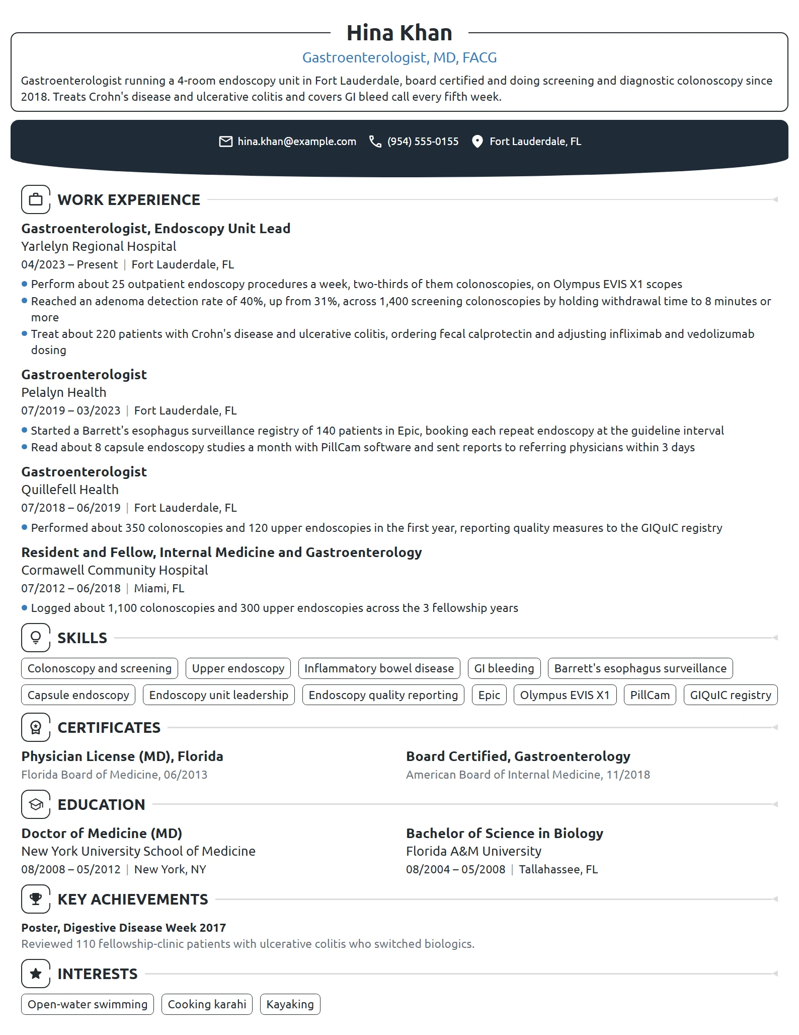 Gastroenterologist resume example