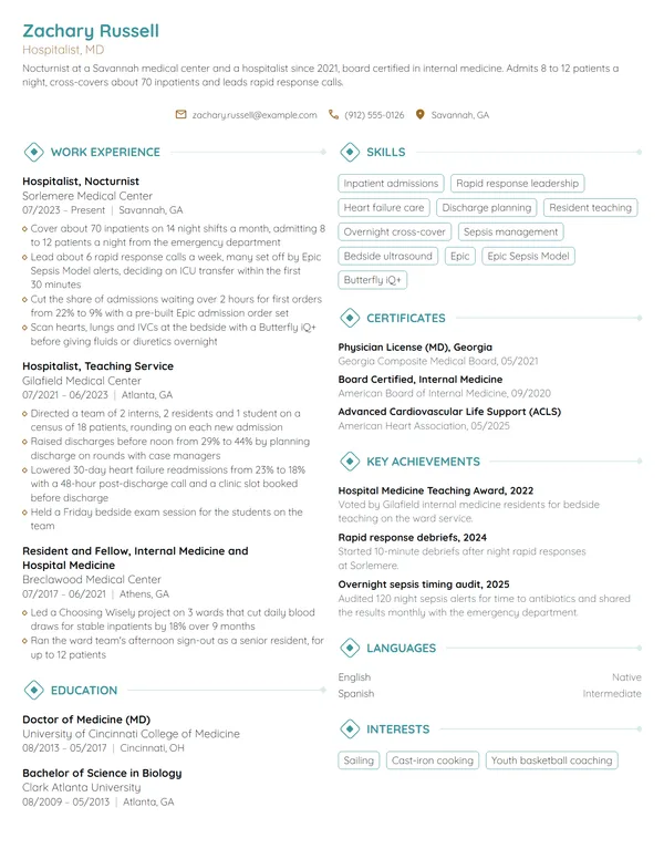 Hospitalist resume example