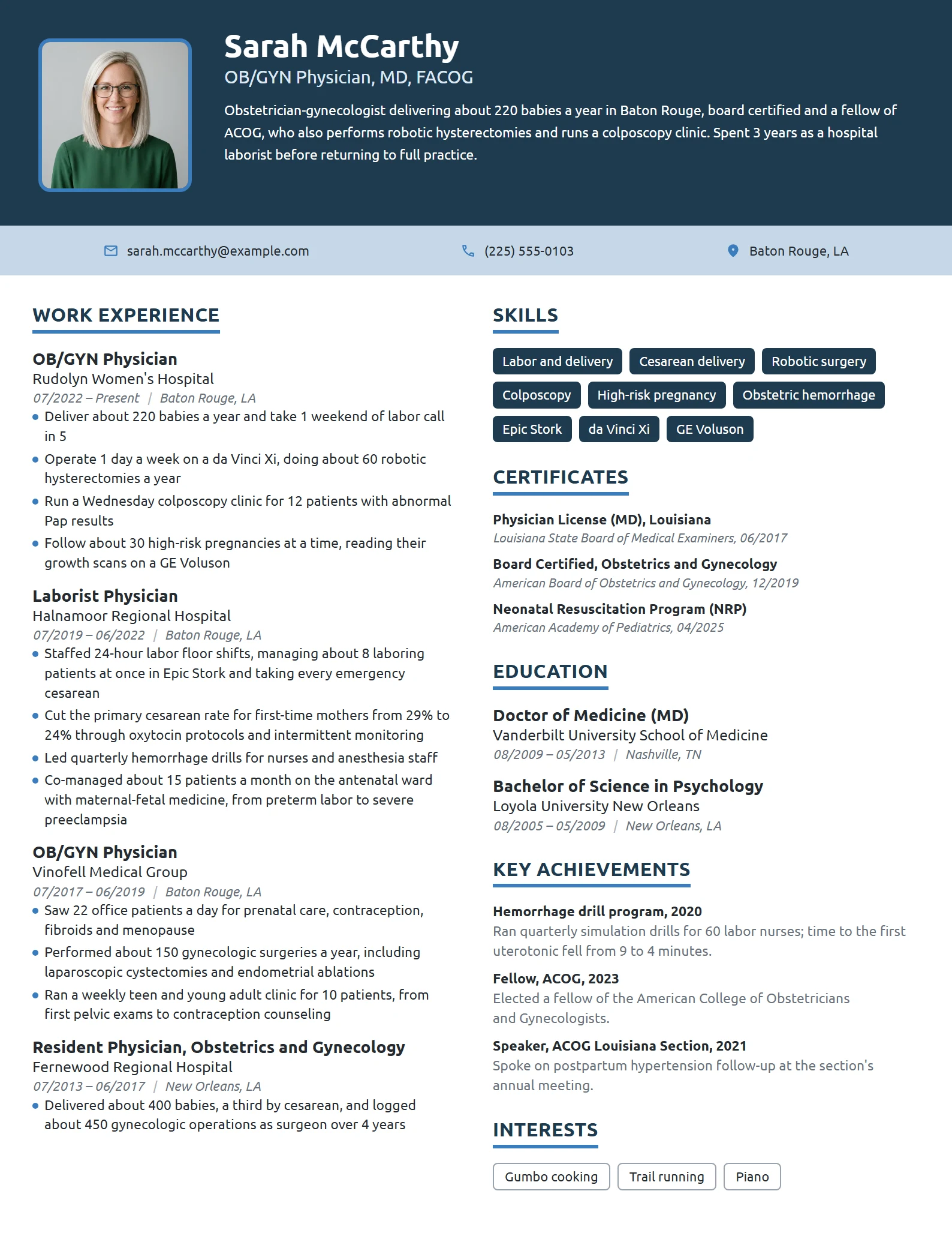 OB/GYN Physician resume example