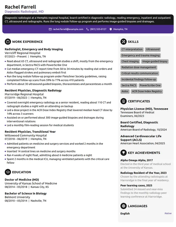 Radiologist resume example